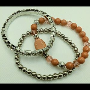 Coral Silver Stretchy Bracelets